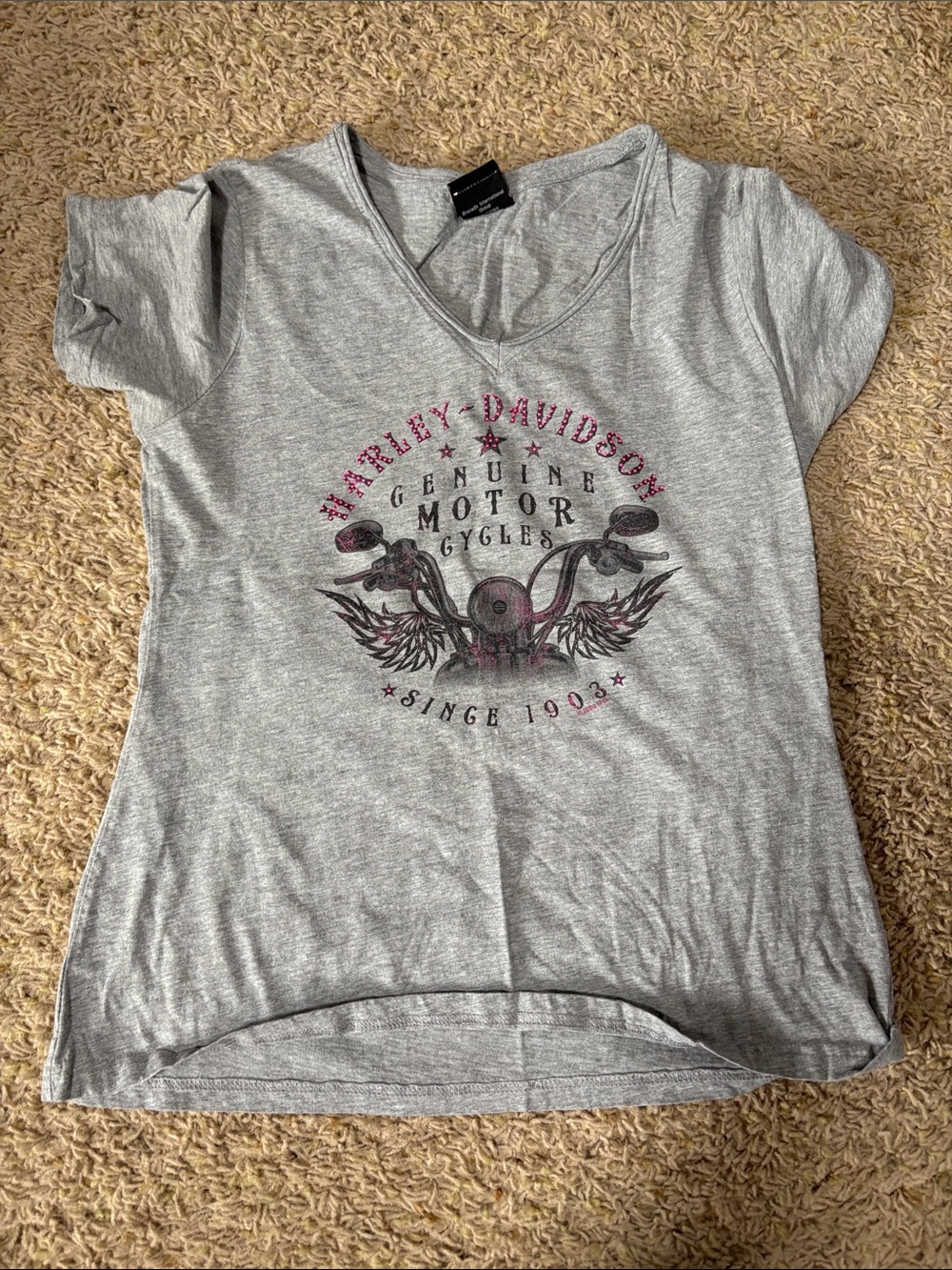Harley-Davidson Gray Tee with Pink Accent Graphic